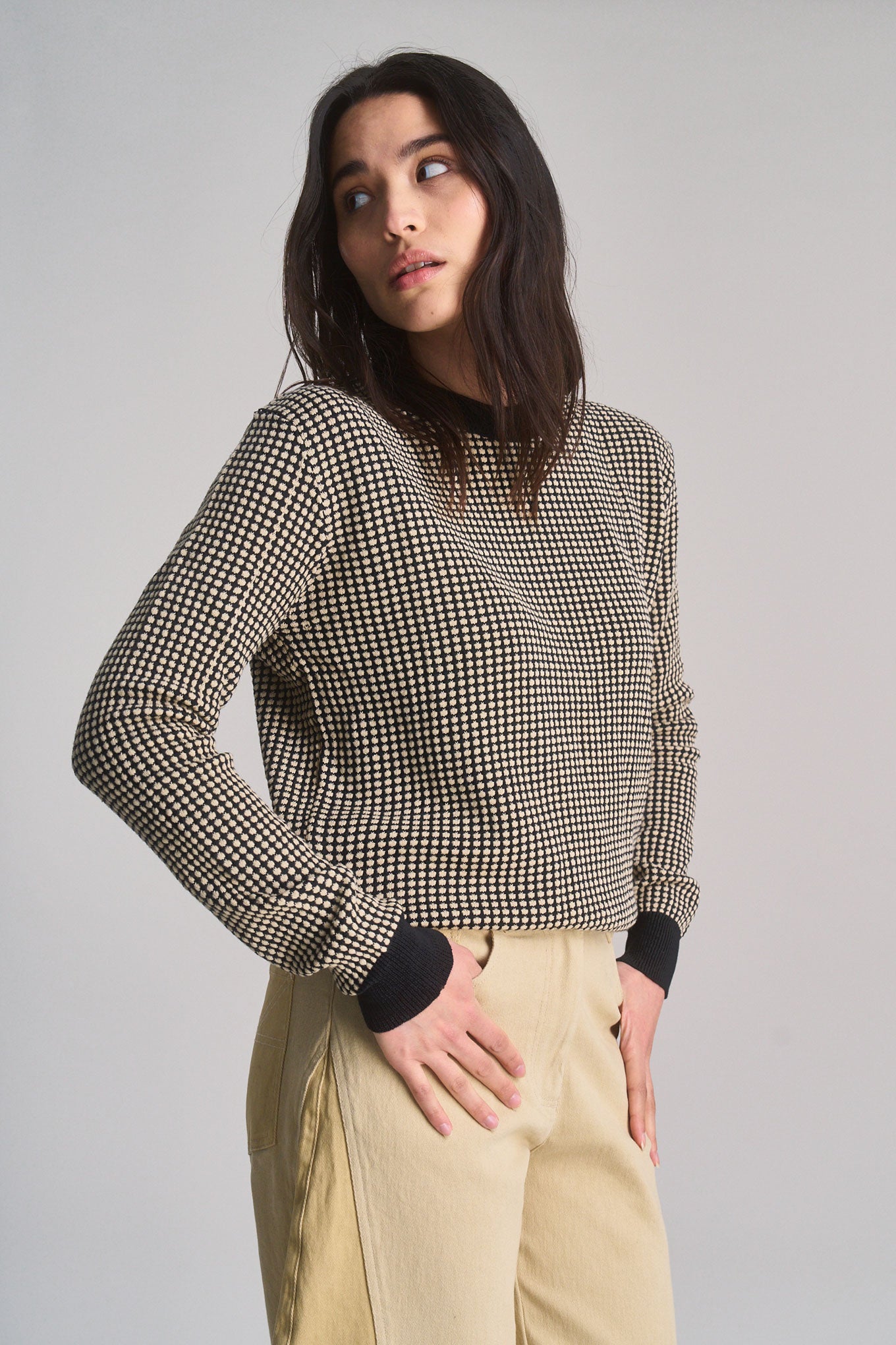KOMODO Damen vegan Pullover Hana Schwarz & Creme WeiÃŸ