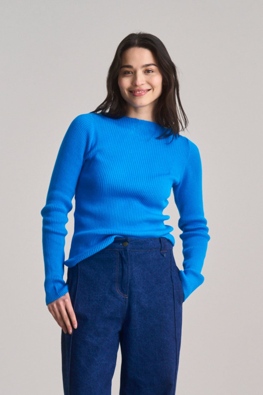 KOMODO Damen vegan Pullover Rippe Wasabi FranzÃ¶sisch Blau