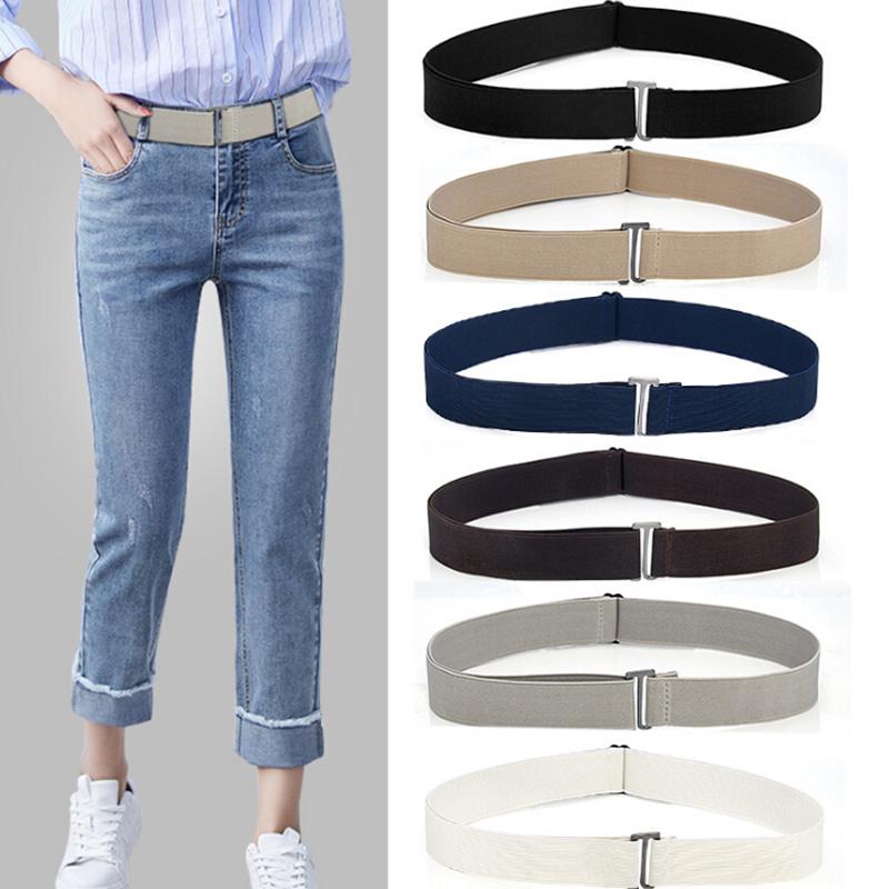 Three Meows Onzichtbare riemgesp Plastic elastische riem Dames Heren Verstelbare riem Mode wit