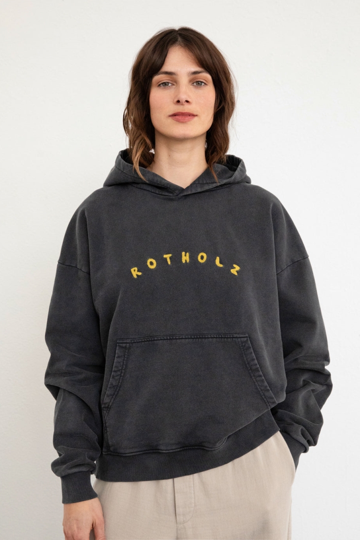 Rotholz Damen vegan Hoodie Classic Logo Washed Schwarz
