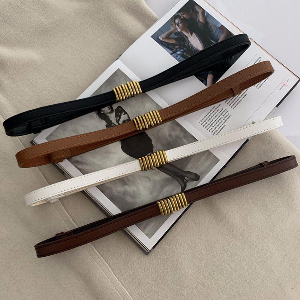 Weixincater Leisure All-match Metal buckle PU leather belt Circle Waist Strap Skirt decorations Thin waistband koffie