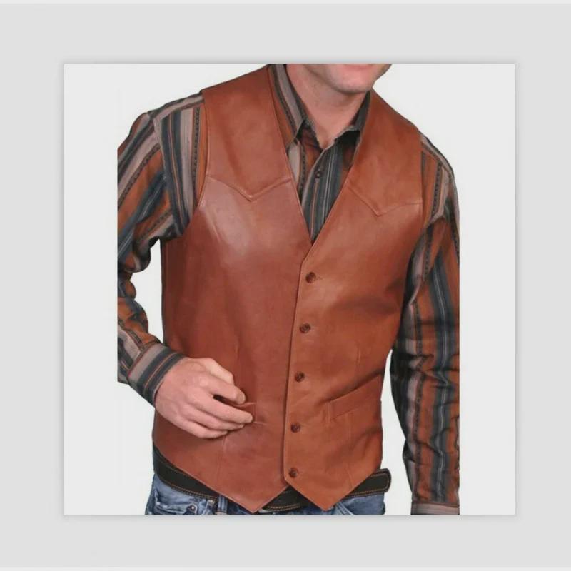 Top Men Wardrobe 2023 Heren Retro Europees & Amerikaans Enkelrijs Leren Vestjack L zwart