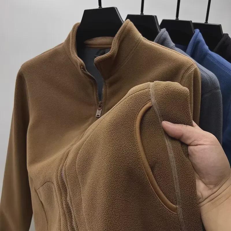 VantaGoods Trendy Polar Fleece Stand Collar Jacket voor heren - Lente Warm Casual Sport Cardigan Sweater XL grijze kleur