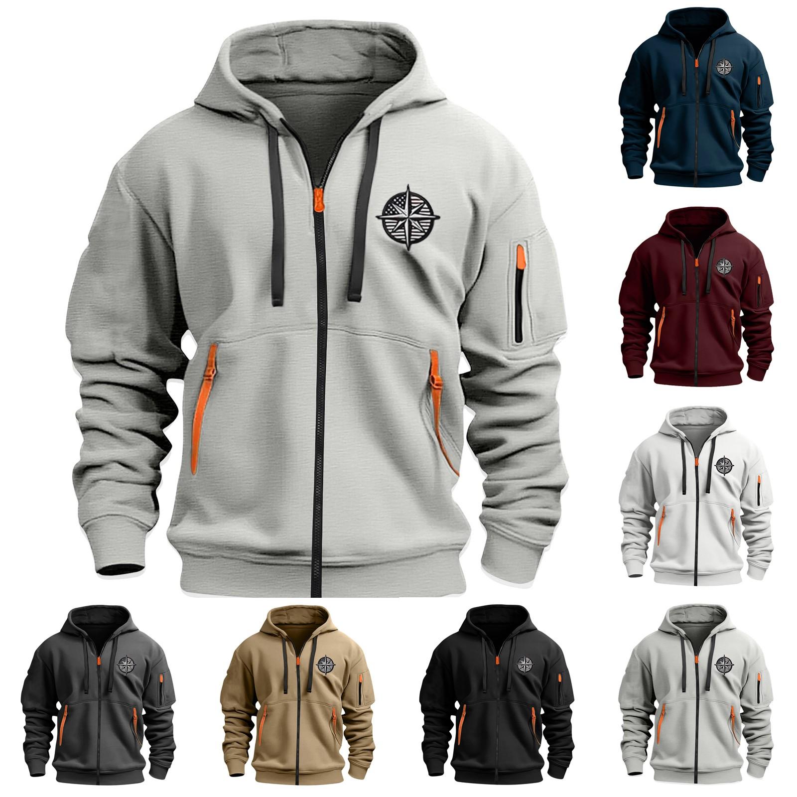 Wahaha123 Heren Sport Casual Hoodie Hoodie Cardigan Rits Multi-pocket Hoodie Jas M wijn