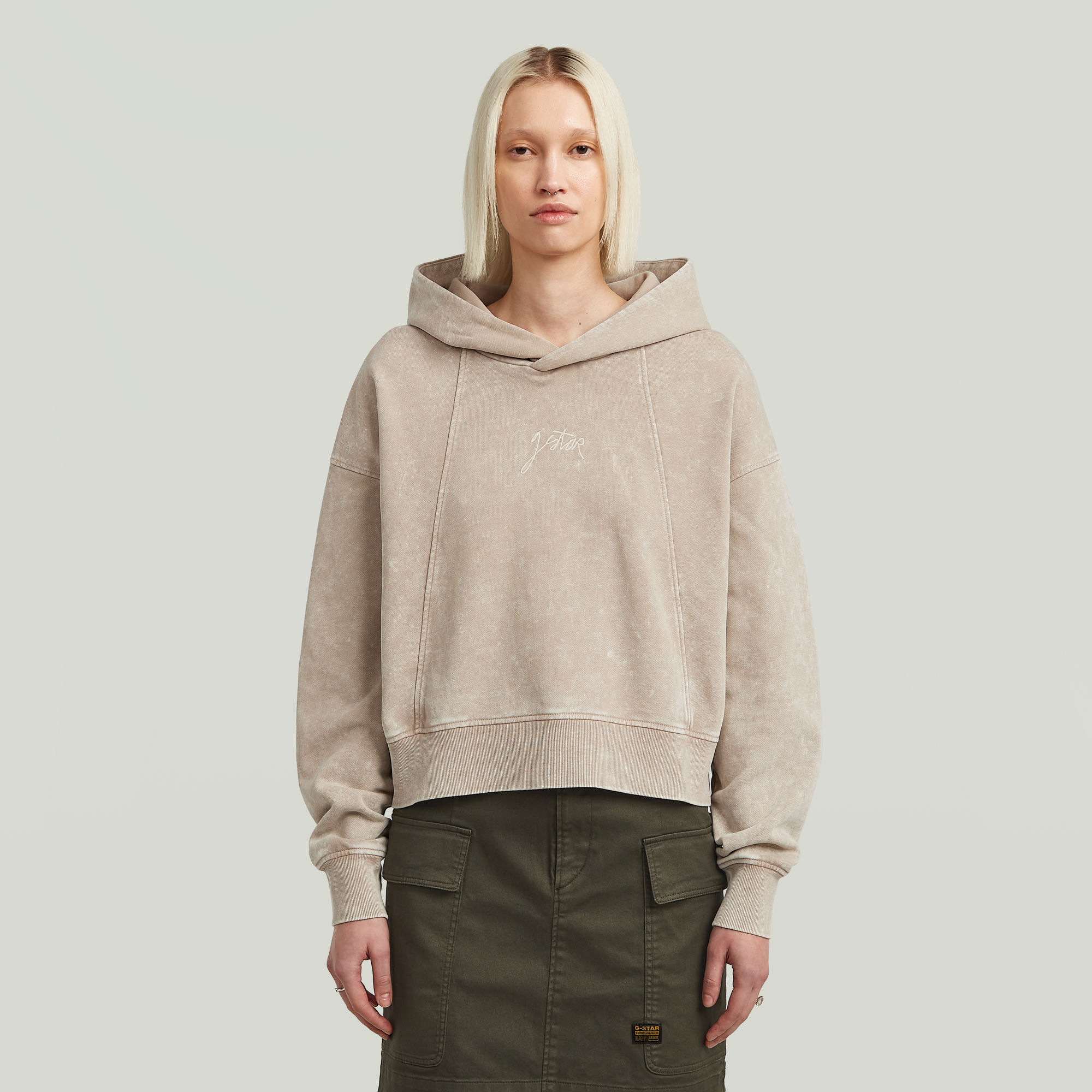G-Star RAW Washed A Line Script Hoodie - Beige - Dames