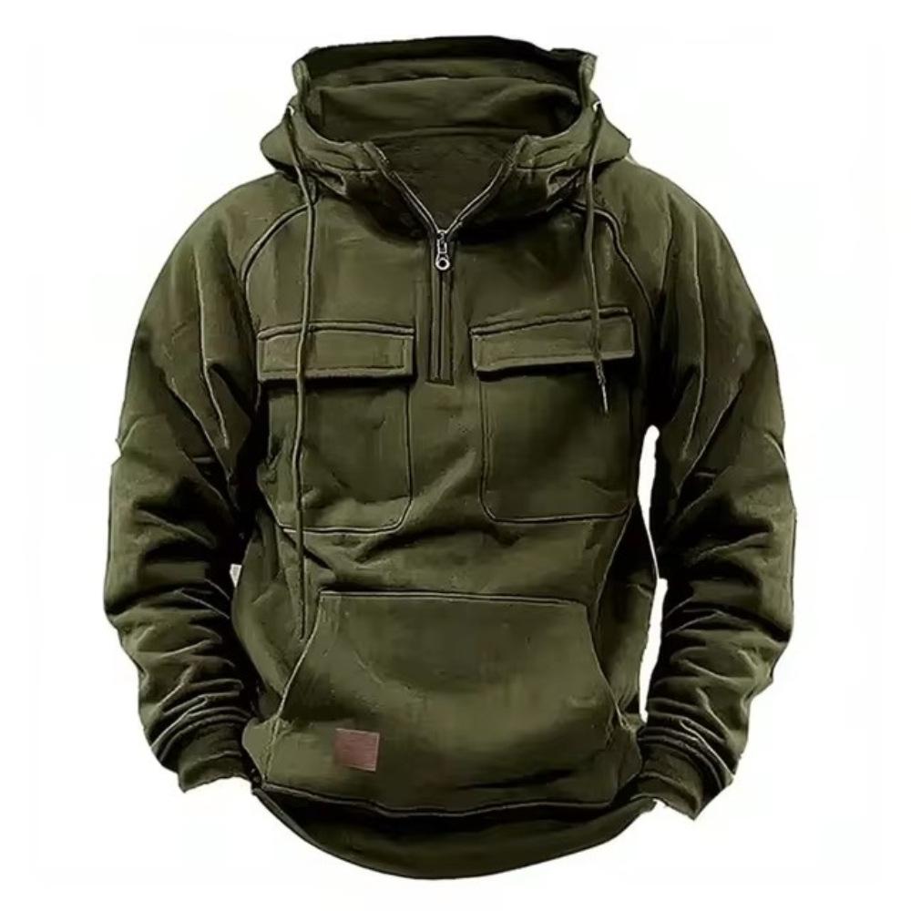Yoghurt Herfst Winter Hoodies Heren Rits Patchwork Warme Fleece Sweatshirts Meerdere Zakken Heren Mode Capuchon Jas Dikke Outdoor Hoodie M grijs
