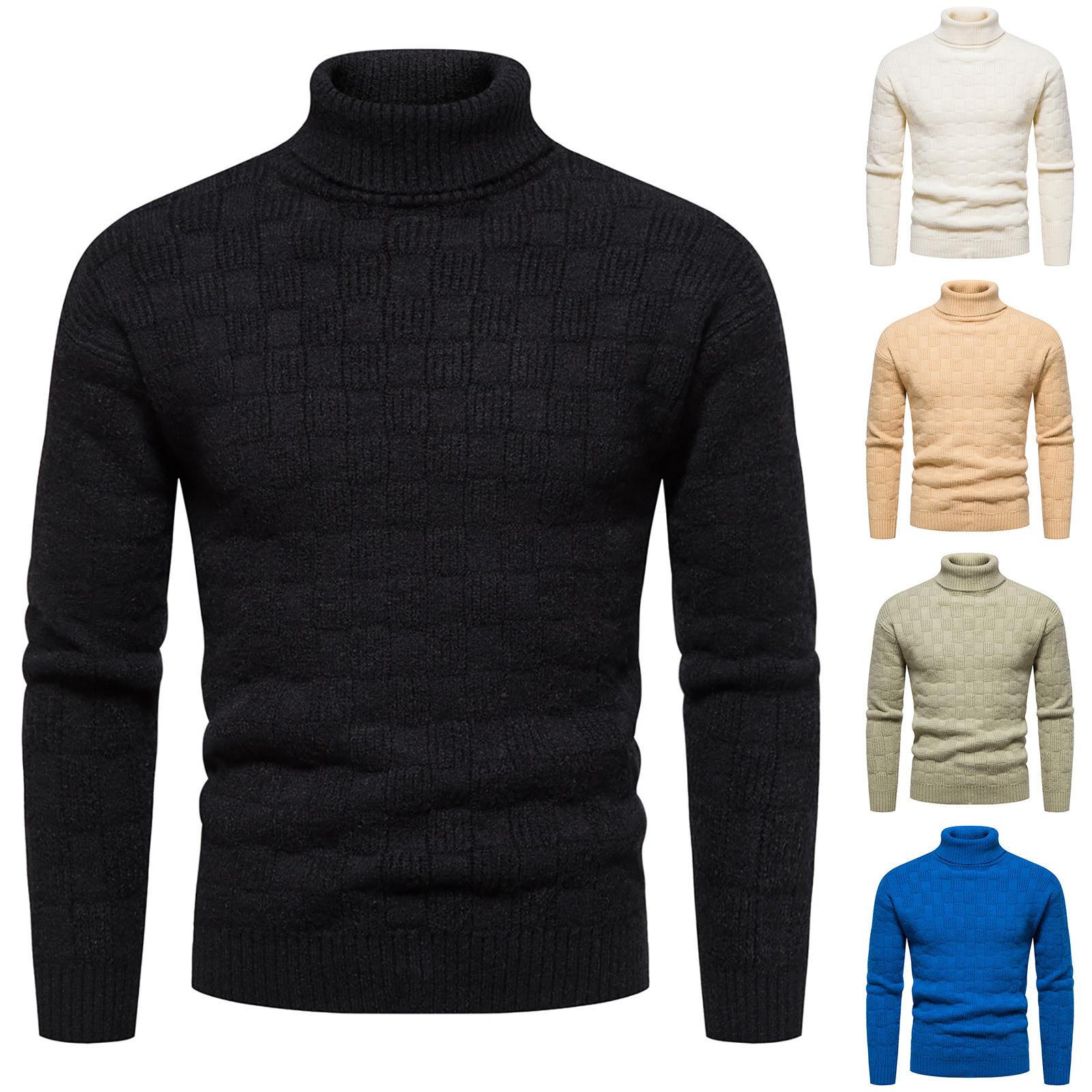 Wahaha123 Herensweater met hoge hals, effen kleur, slanke dieptepuntsweater XL beige