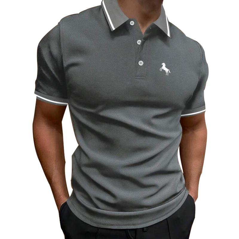 Haojun Polo Collar Herenoverhemd met korte mouwen, bedrukt zakelijk poloshirt. 3XL marineblauwe kleur