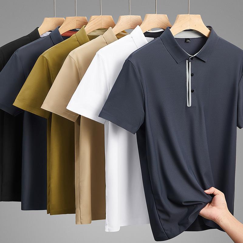 Cenda apparel Zomer Nieuwe Revers Business Casual T-shirt Heren Ice Silk Naadloos Strijkbaar Snel Droog Ademend Poloshirt 5XL oranje