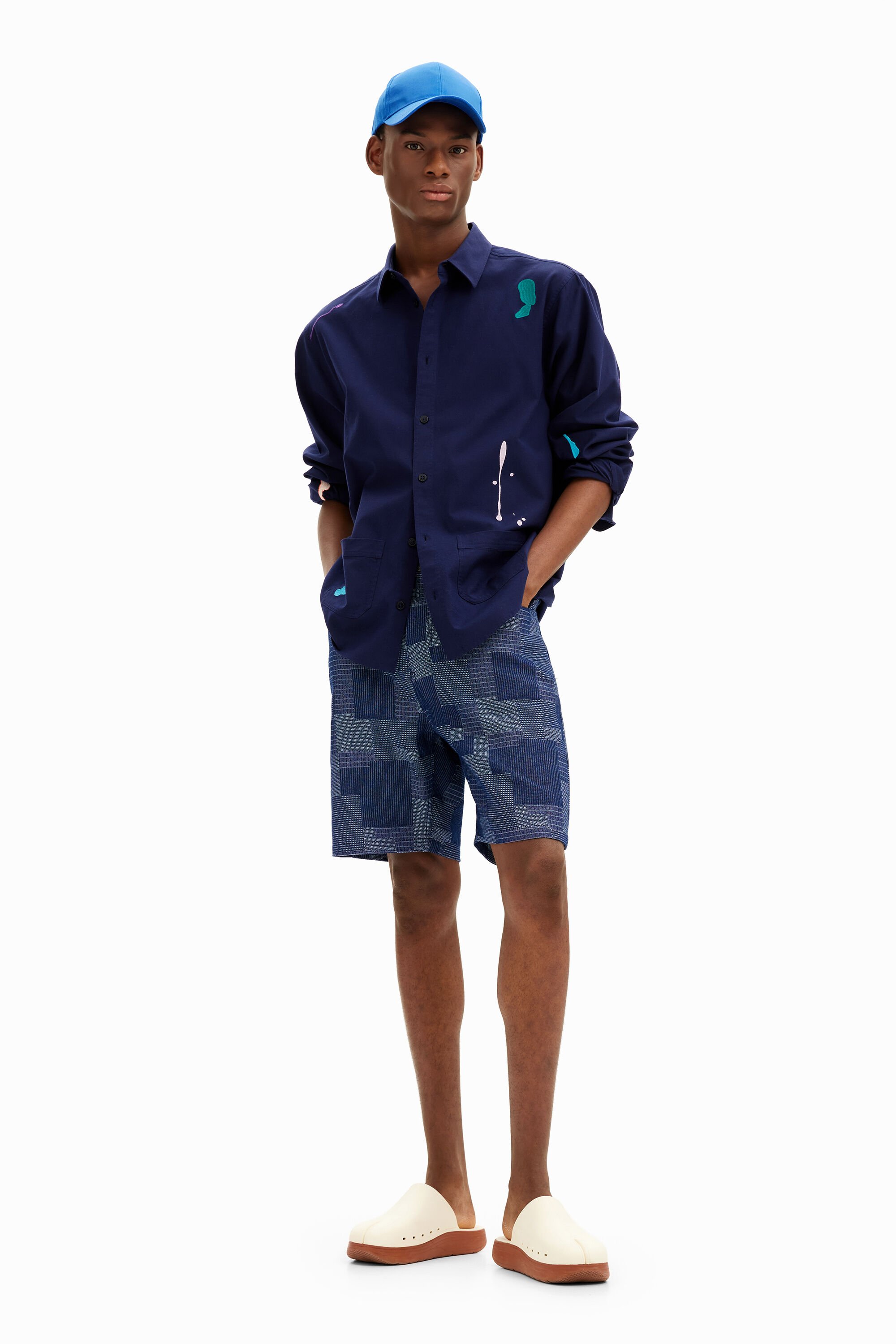 Desigual Patch denim korte broek - BLUE
