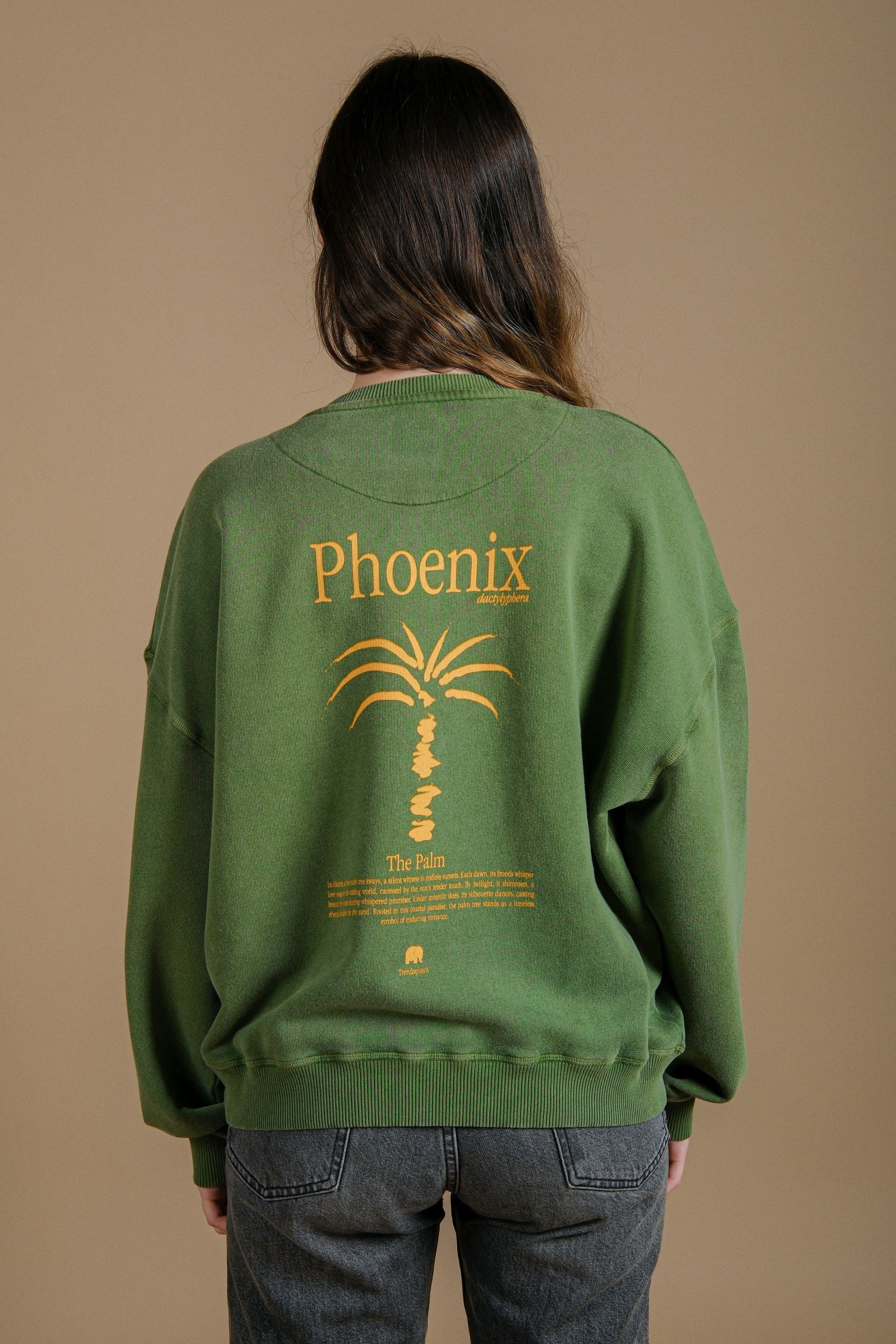 Trendsplant Damen vegan Pullover Oversized Pigment Washingtonia Pinnas GrÃ¼n