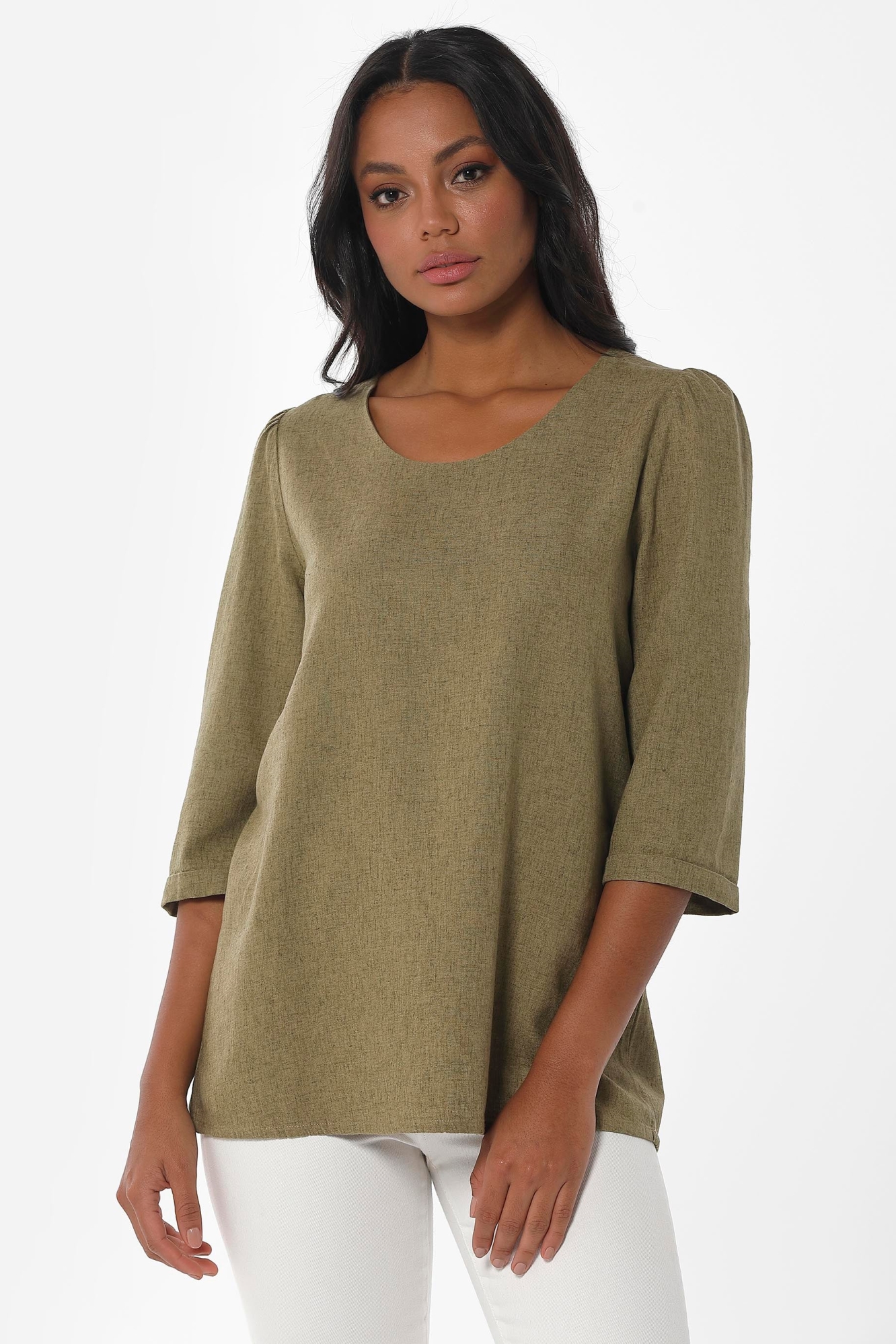 ORGANICATION Damen vegan Bluse 3/4 Ã„rmel OlivgrÃ¼n