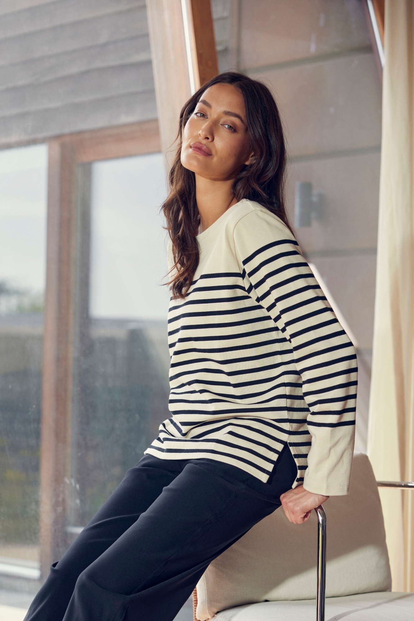 LAURIE Damen vegan Top Gabrielle Breton Ls Black Birch Stripe