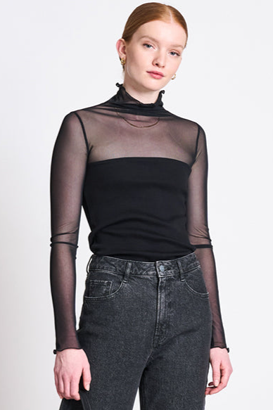 JAN N JUNE JAN 'N JUNE Damen vegan Rollkragenpullover Rain Mesh Schwarz