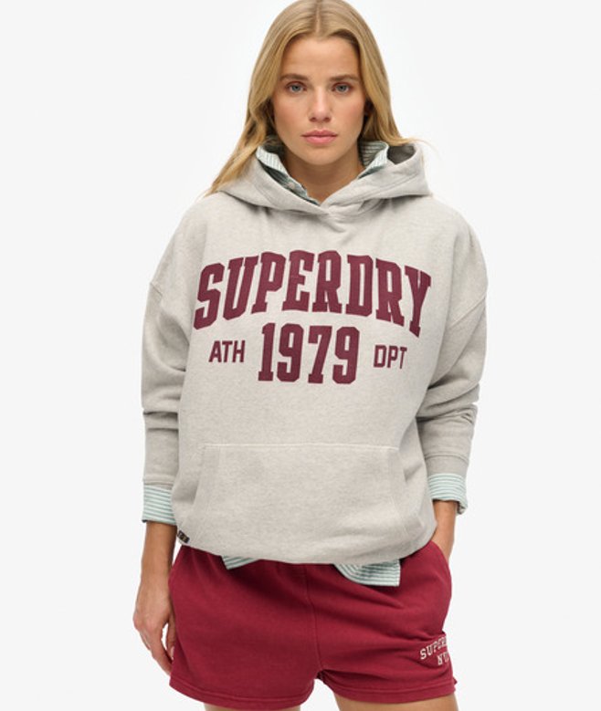 Superdry Athletic Essentials Hoodie met Losse Pasvorm Light Grey