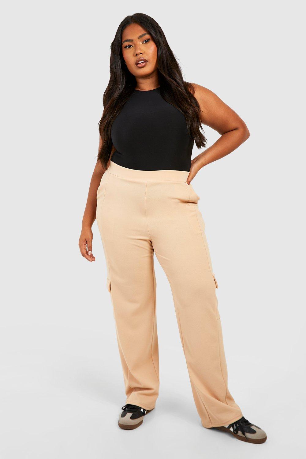 Boohoo Plus Crêpe Cargo Broek Met Naaddetail, Stone