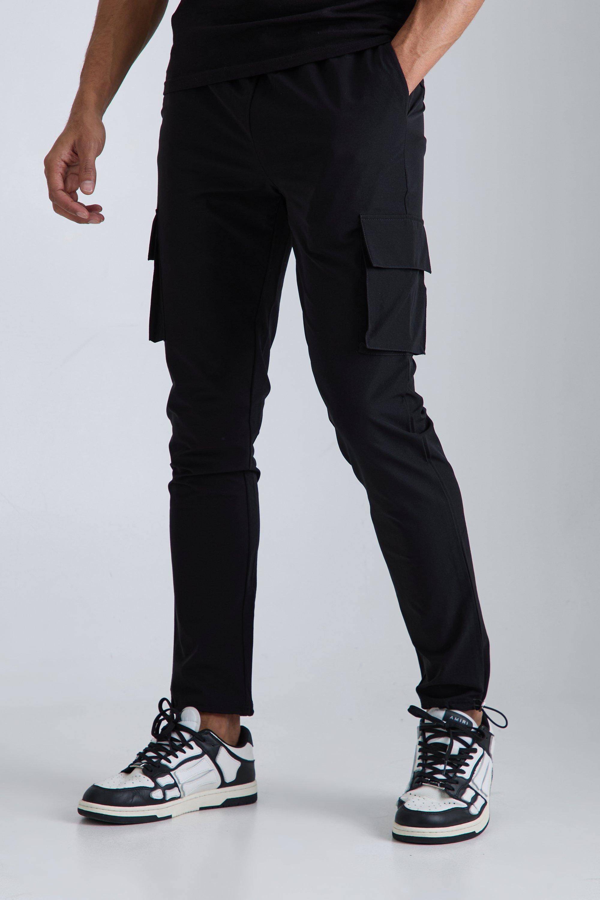 Boohoo Dunne Elastische Stretch Skinny Fit Cargo Broek, Black