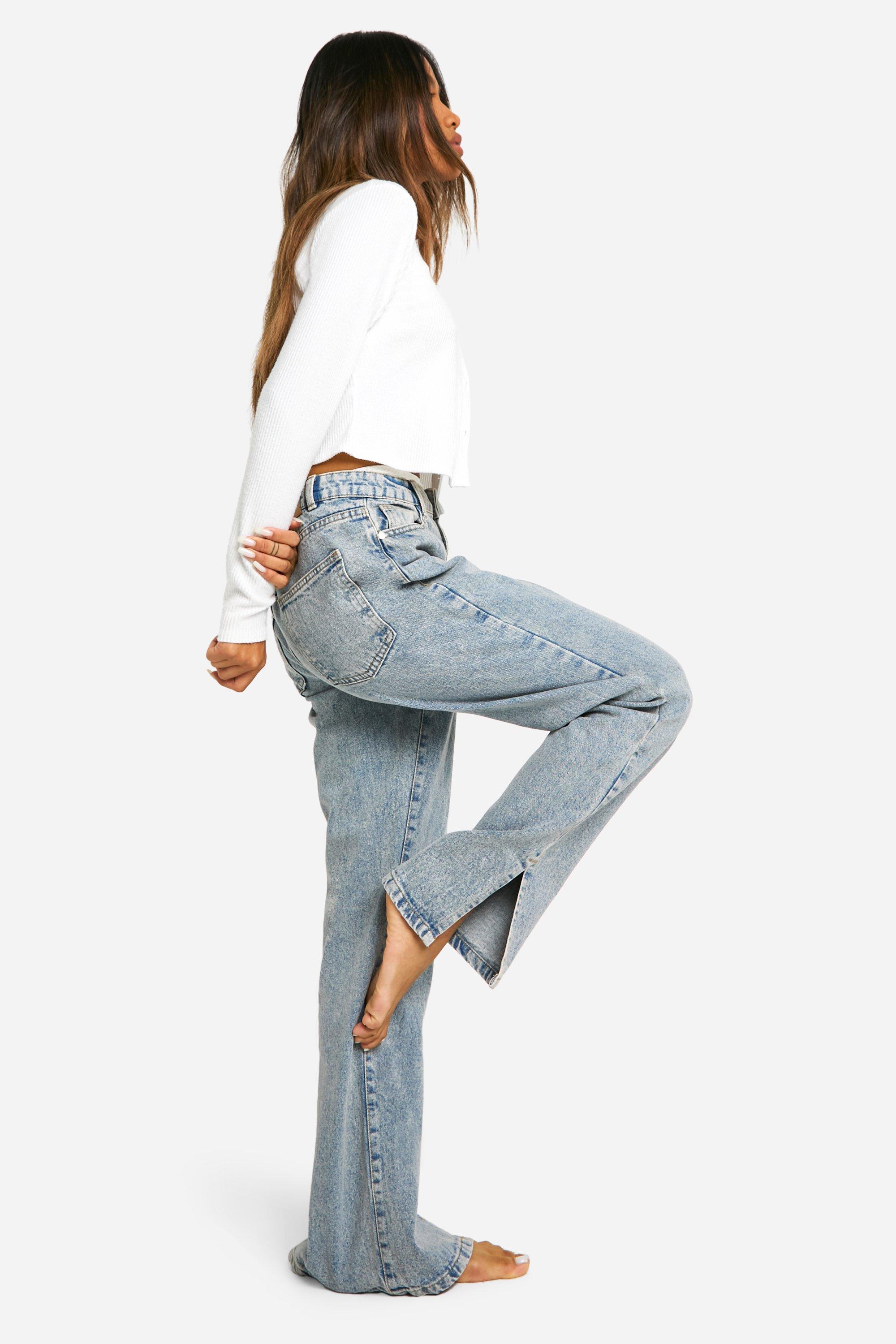 Boohoo Basic Jeans Met Split En Rechte Pijpen, Light Blue