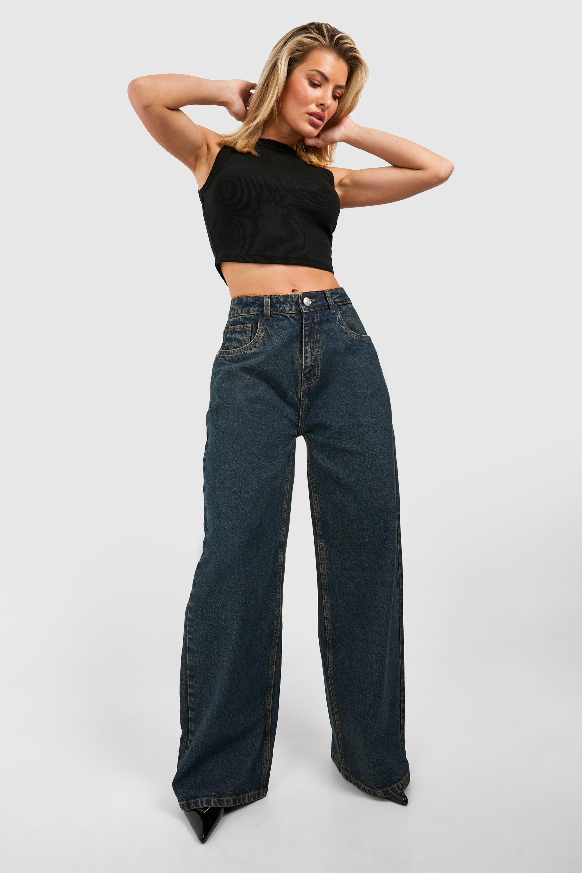 Boohoo Indigo Vintage Tint High Rise Jeans Met Rechte Pijpen, Washed Indigo
