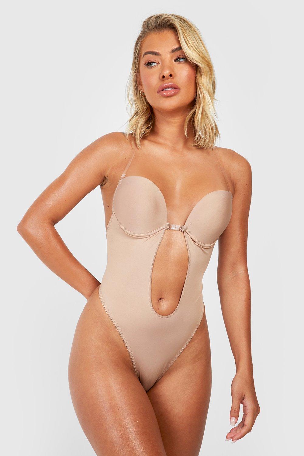 Boohoo Corrigerende One Piece Met Laag Decolleté, Mocha