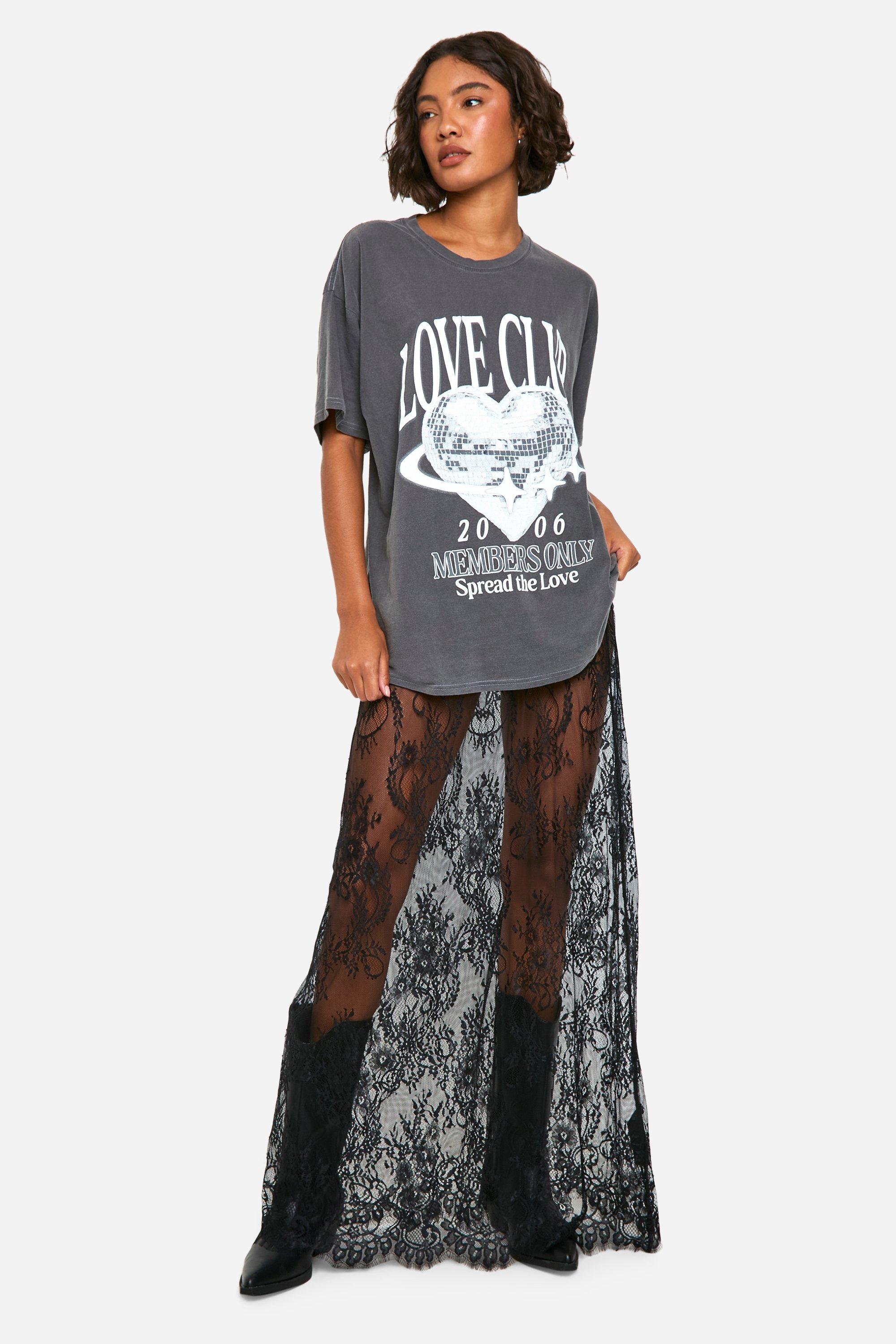 Boohoo Tall Kanten Maxi Rok, Black