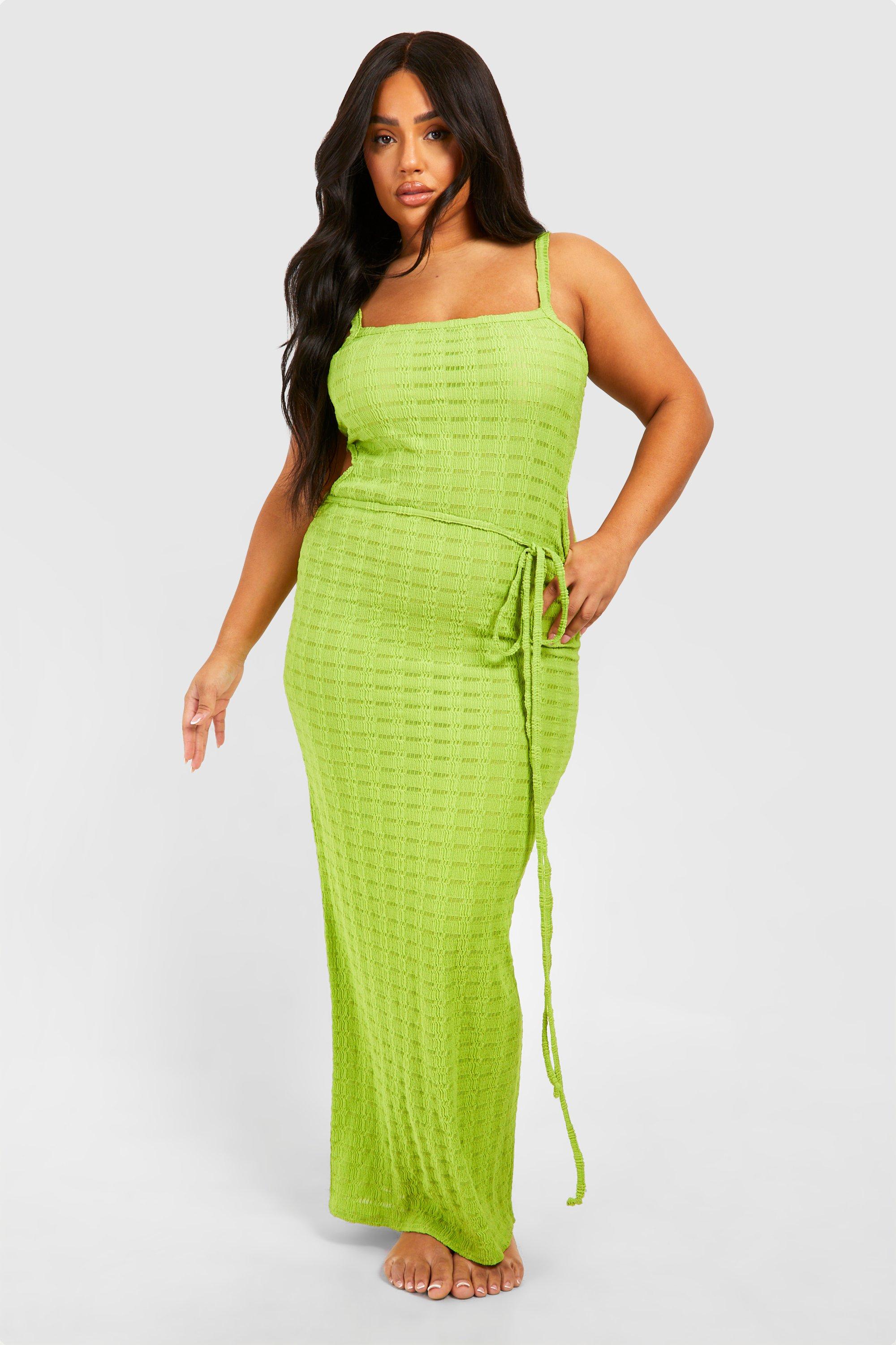 Boohoo Plus Maxi Jurk Met Kanten Detail, Lime