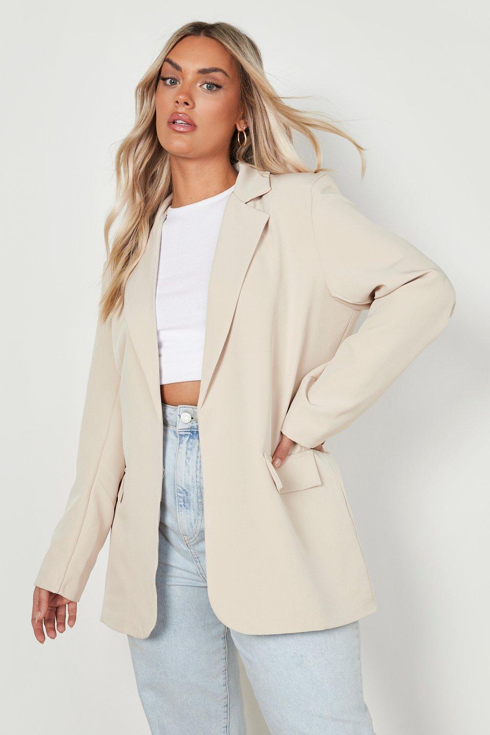 Boohoo Plus Oversized Dad Blazer, Stone