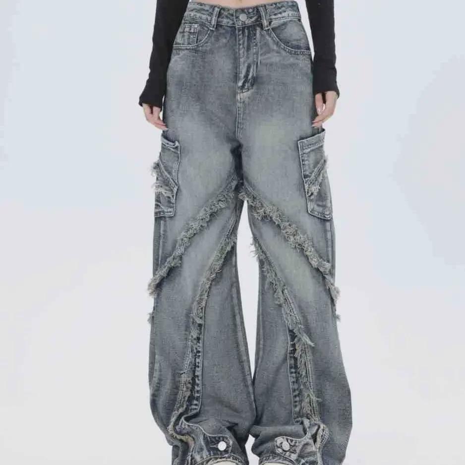VantaGoods Amerikaanse Heavy-Duty Washed Flared Jeans met zijzakken met stiksels XL blauw