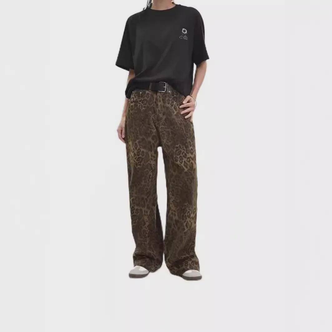 VantaGoods Retro luipaardprint jeans voor dames S grijze kleur