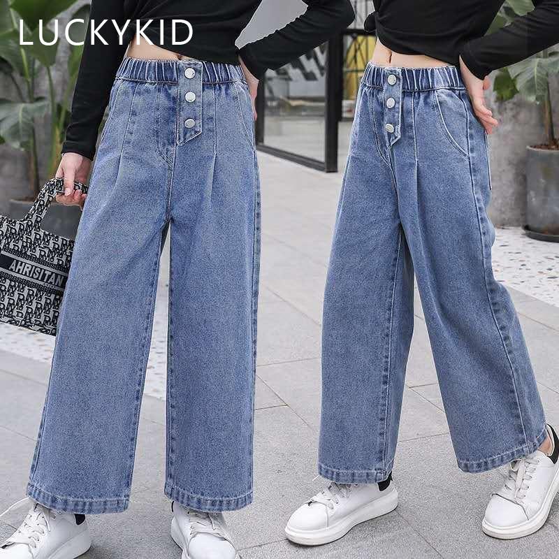 G.DUCK KIDS Tienermeisjes Jeans 2022 Lente Herfst Casual Mode Losse Blauwe Kinderen Been Wijde Broek School Kinderen Broeken 6 8 10 12 13 Jaar 13 blauw