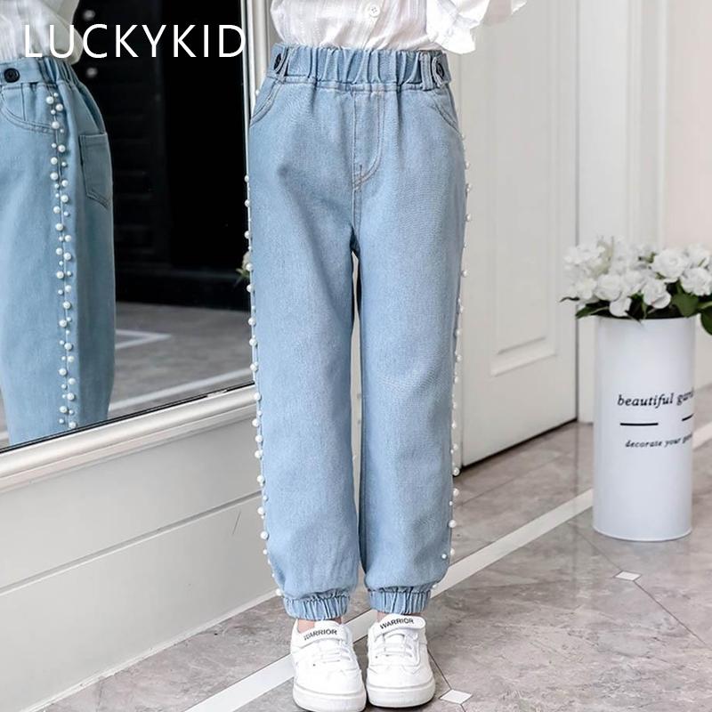 G.DUCK KIDS Casual tiener blauwe jeans losse slim fit broek lente herfst kinderen denim meisjes broek broek 110 hemelsblauwe kleur
