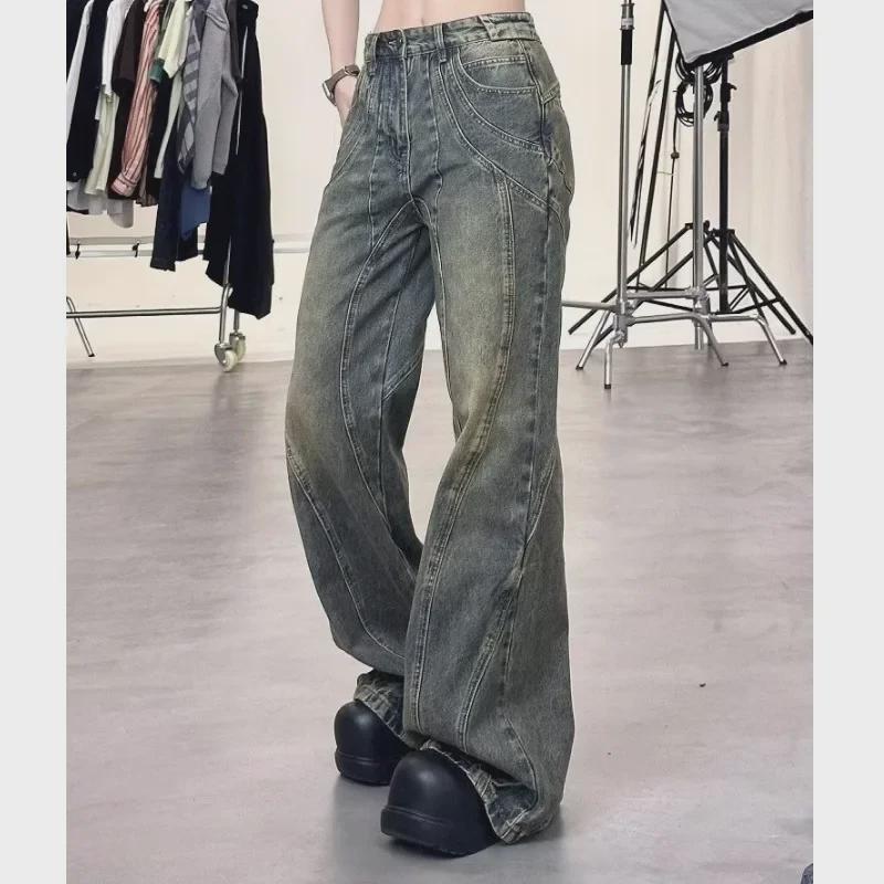 VantaGoods Retro wijde jeans met split-design voor dames 3XL geel