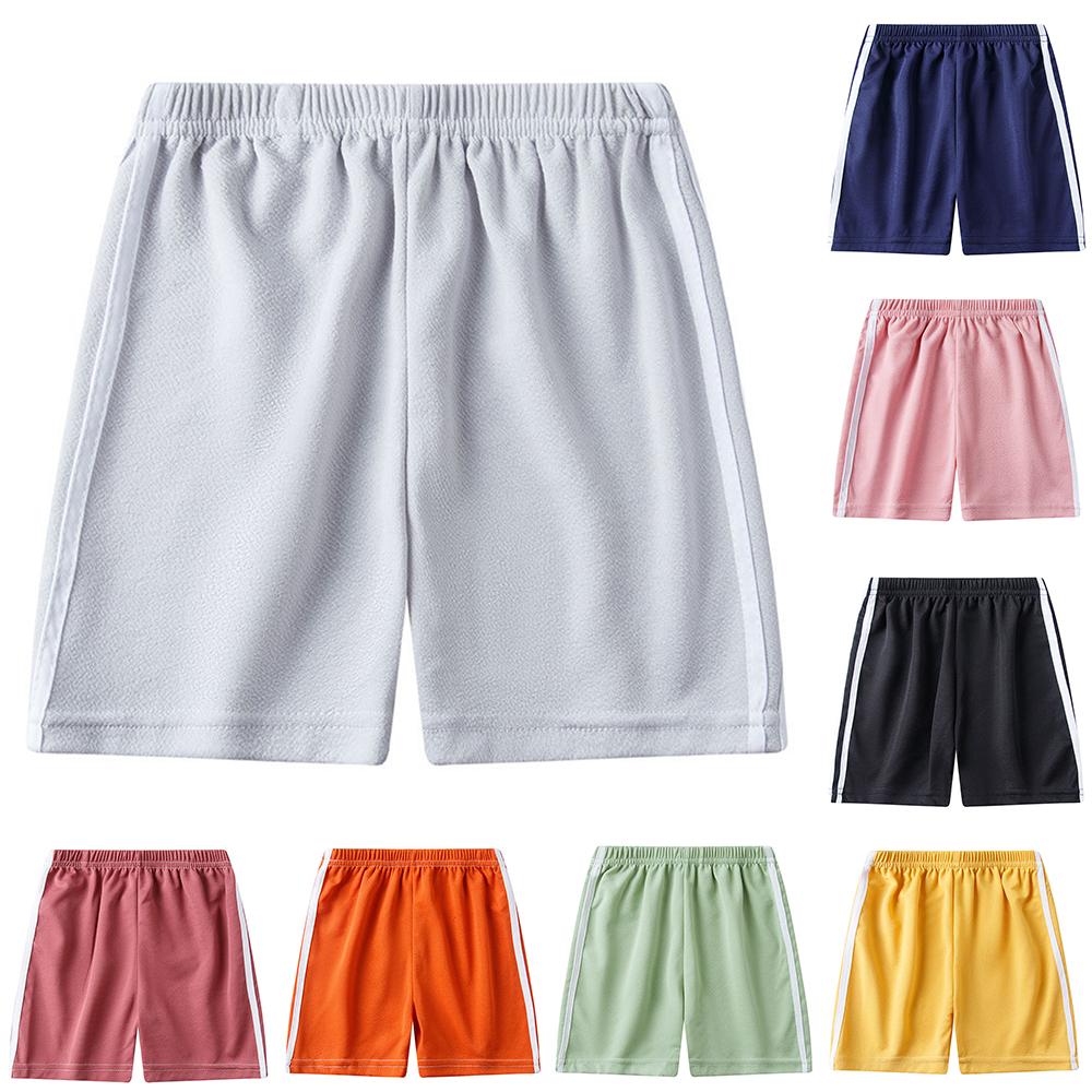 Freshfree Elastische taille shorts kinderen kinderen witte zijstreep broek meisjes jongens zomer losse broek 130 zwart