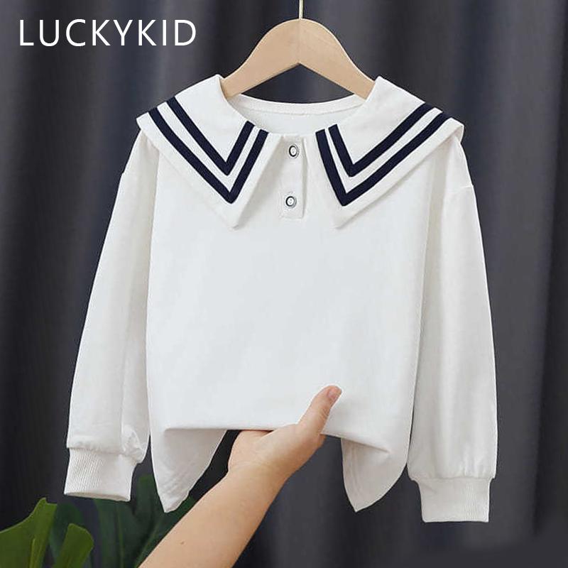 Youth Charm Meisjes Revers Dieptepunt Shirt Lente en Herfst Koreaans Wit Kinder Top T-shirt 130