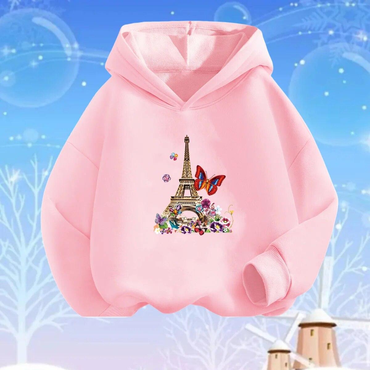 Xuhaijian02 Fashion Girl Parijs Eiffeltoren Print Hoodies Herfst en winter Dunne streetwear truien met lange mouwen 140