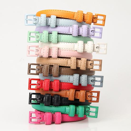 Fankeao Dames dunne broekriem effen kleur kunstleer tailleband verstelbare lengte multi-gaten ontwerp jeansriem roze