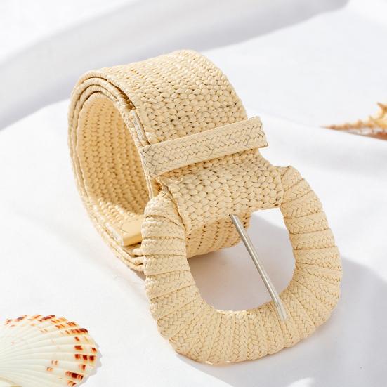 Bilixi Vrouwen Riem Elastische Stro Geweven Brede Riem Effen Kleur Jurk Jeans Boho Rekbare Dames Casual Riem Kleding Accessoire 100cm kaki