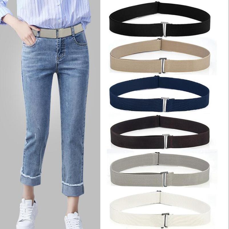 Zorioneko Dames No Show onzichtbare riem, elastische stretchriem met platte gesp wit