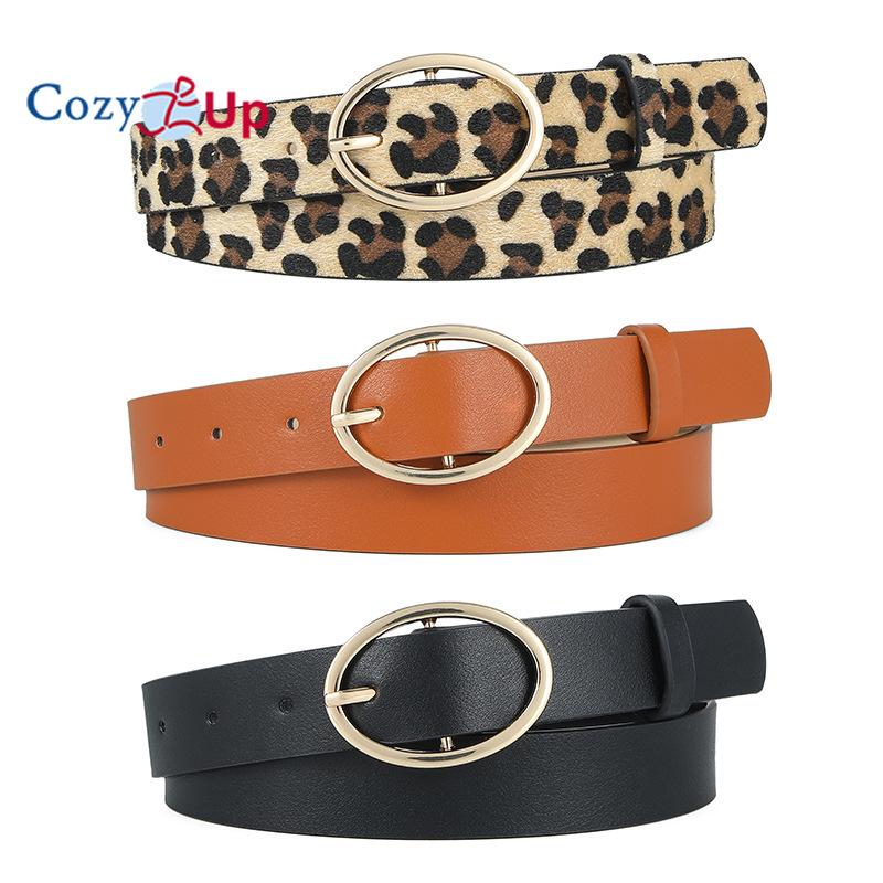 Cozy Up Accessories Ronde gesp luipaardpatroon PU-riem Dames luipaardpatroondecoratie met magische riem 105*2.6cm geel