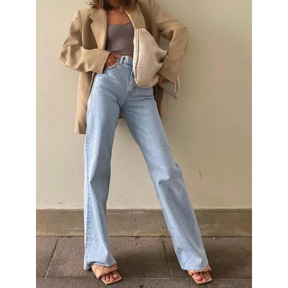 91340802MA8PFML34B Casual mode rechte pijpen damesjeans denim bodem harajuku vriendje lange hoge taille baggy jeans herfstbroek XS donkerblauwe kleur