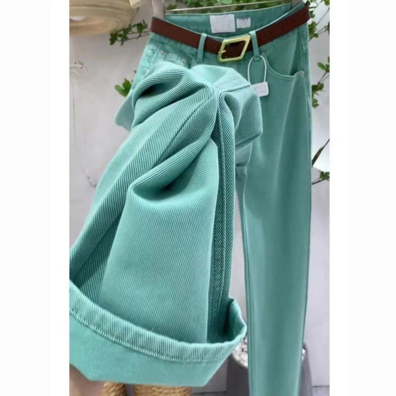 Yoghurt Plus Size High Waist Wide Leg Vloerlengte Denim Broek met Riem voor Casual Lente Kleding M zwart