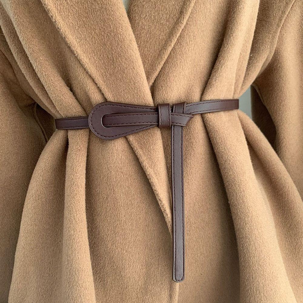 Jingfuzhi Jas Casual leren geknoopte tailleband Dunne buikbanden Korsetriemband Luxe knoopbrede riemen beige