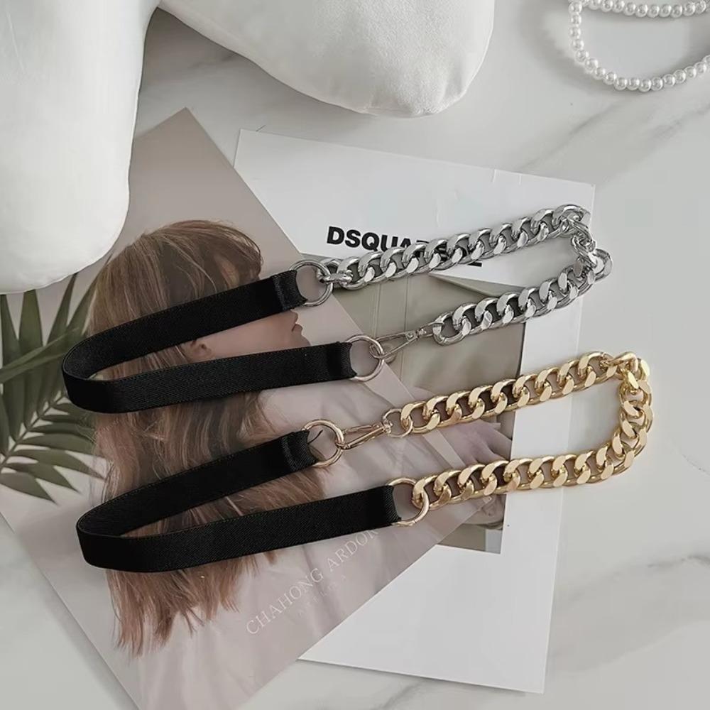 Egenqnk with Metal Chain Dress Waistband Versatile Shirt Waistband Fashion Elastic Waist Seal goud