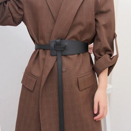 Starrism Koreaanse stijl eenvoudige vrouwen kunstleer riem onregelmatige vorm verstelbare knoop lange tailleband pak jas korset riem mode-accessoires kameel