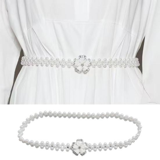 Starrism Parelriem voor vrouwen Mode Strass Bloemen Parel Decoratieve Tailleketting Zoete Jurk Elastische Riem Elegante Feestaccessoire goud