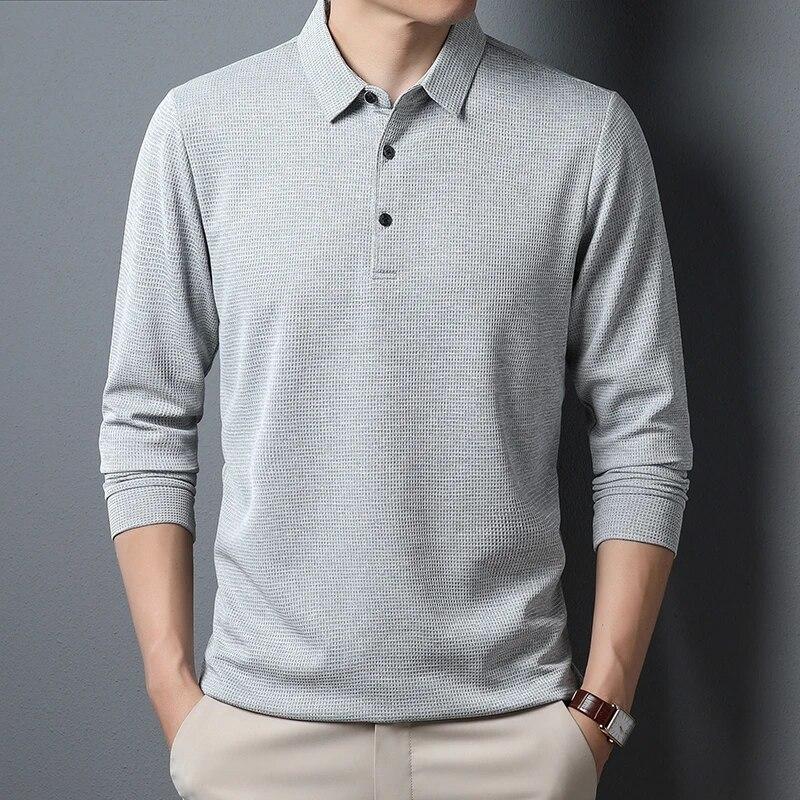TryTry Heren Business Casual Polo T-shirt met lange mouwen Zomer Comfortabele effen katoenen top XXXL kameel