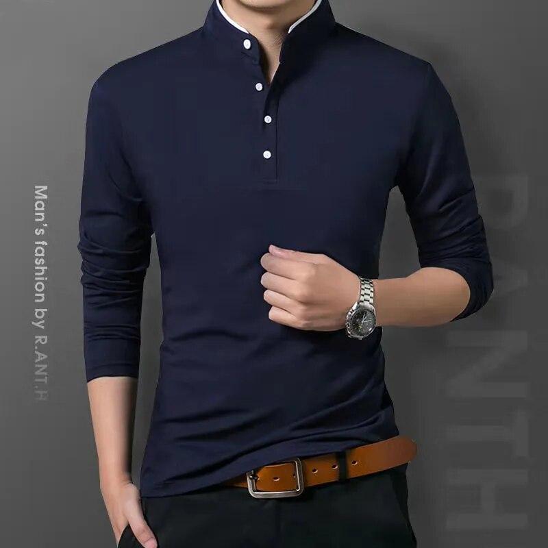 TryTry Heren Business Casual Polo T-shirt met lange mouwen Zomer Comfortabel en ademend Effen katoenen top S wit