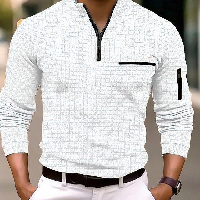 Zorioneko Heren Lente en Herfst Mode Casual T-shirt Heren Checkerboard Geruit POLO Shirt Mouw Rits Sport Polo Shirt 2XL zwart