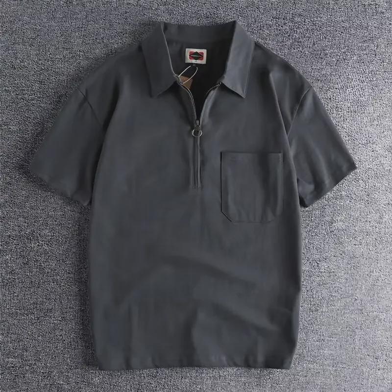 VantaGoods Heren 2023 Trendy Koreaanse Slim Fit Polo Shirt - Korte Mouw Revers T-shirt M grijze kleur