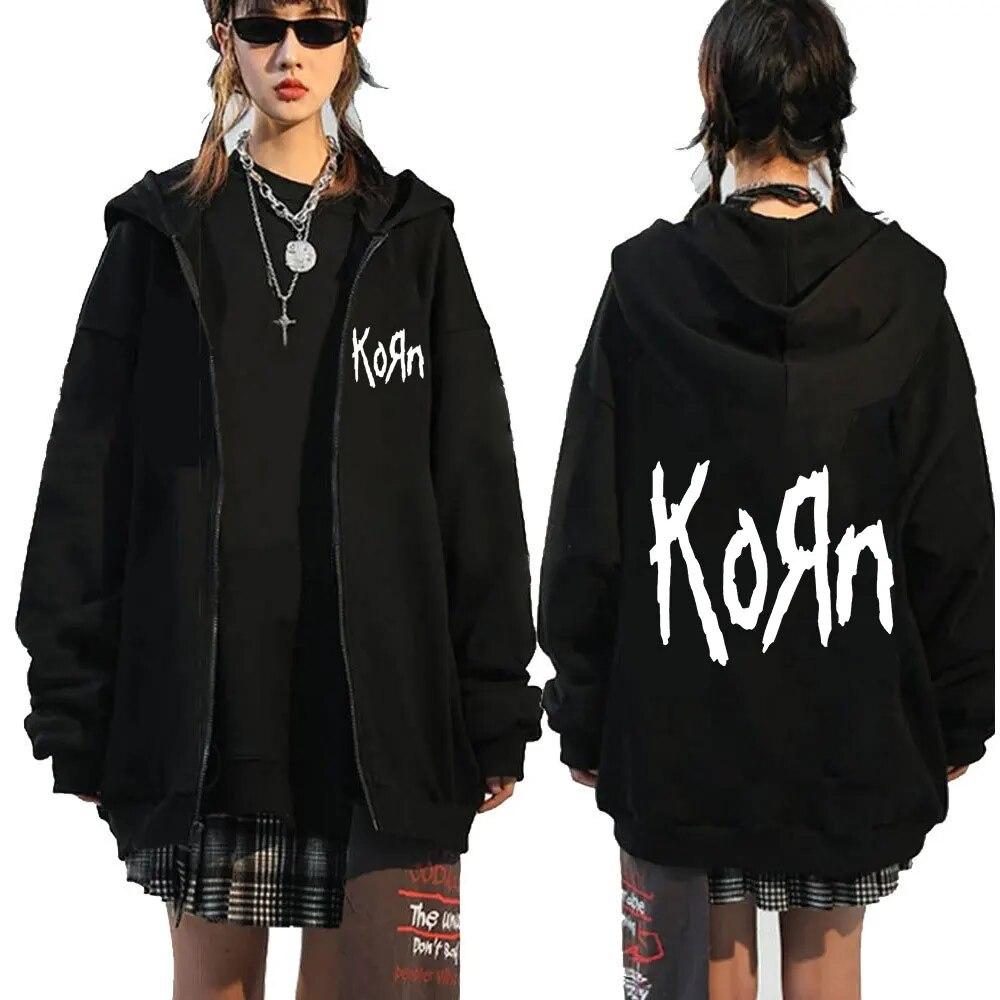 Limindong Korn Rock Band Letter Logo Rits Hoodie Heren Metal Gothic Vintage Oversized Rits Hoodies Streetwear Punk Sweatshirts Jassen XXXL wit